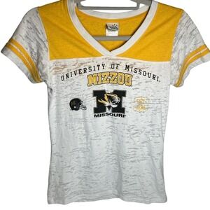 University of Missouri Mizzou Tigers white and yellow cotton V-neck shirt Size M